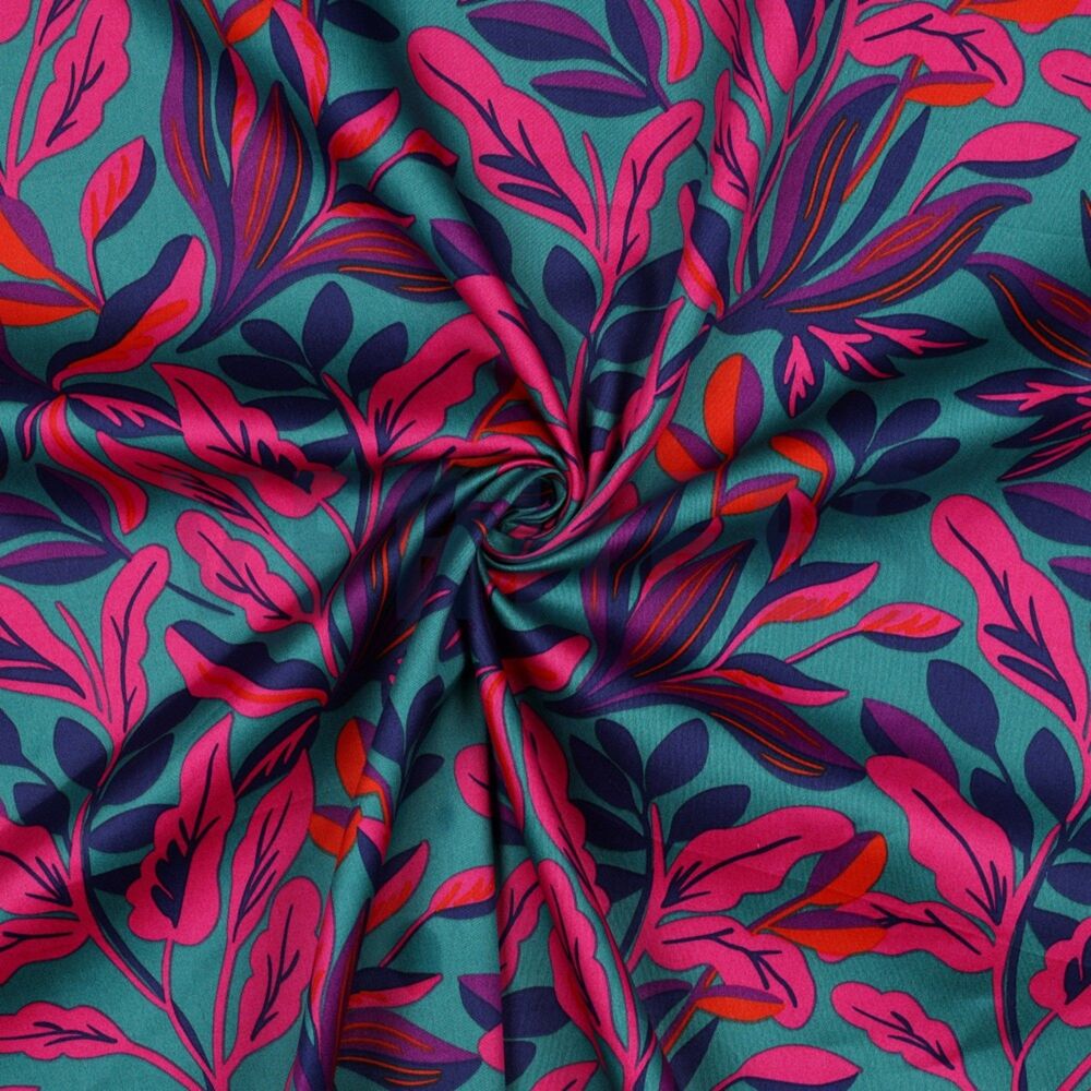 Nerida Hansen Cotton Satin Lush Leaves Petrol