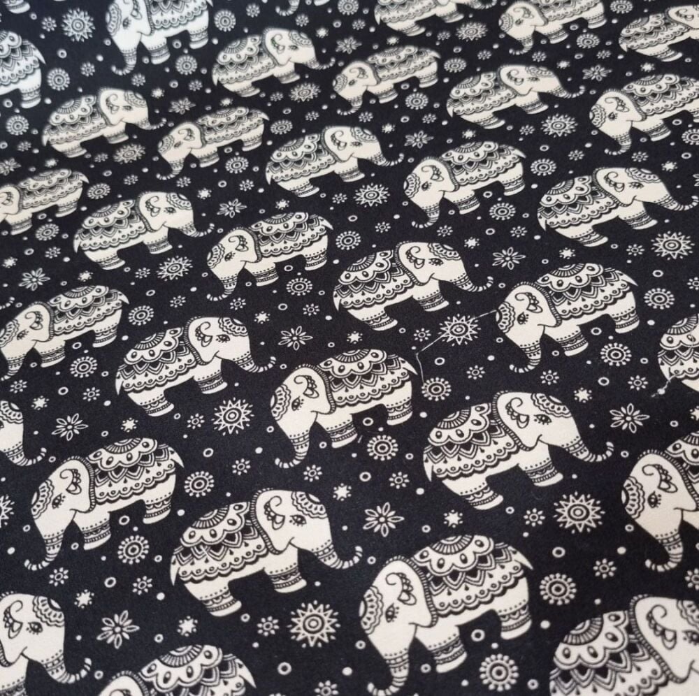 Cotton Poplin Fabric Garden Elephants