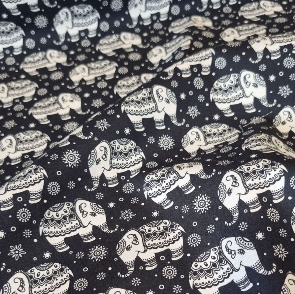 Cotton Poplin Fabric Garden Elephants