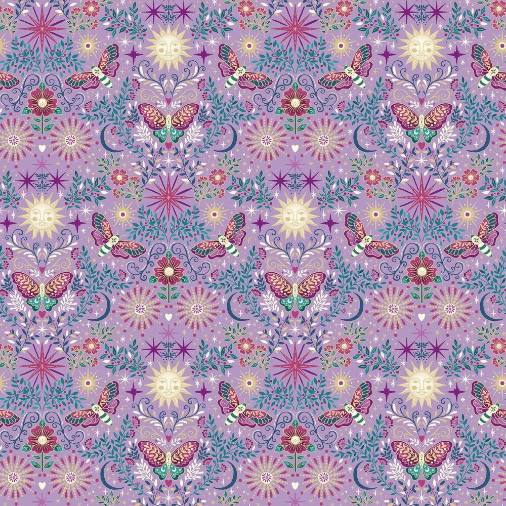 Makower Cotton Fabric Luna Night Garden Lilac