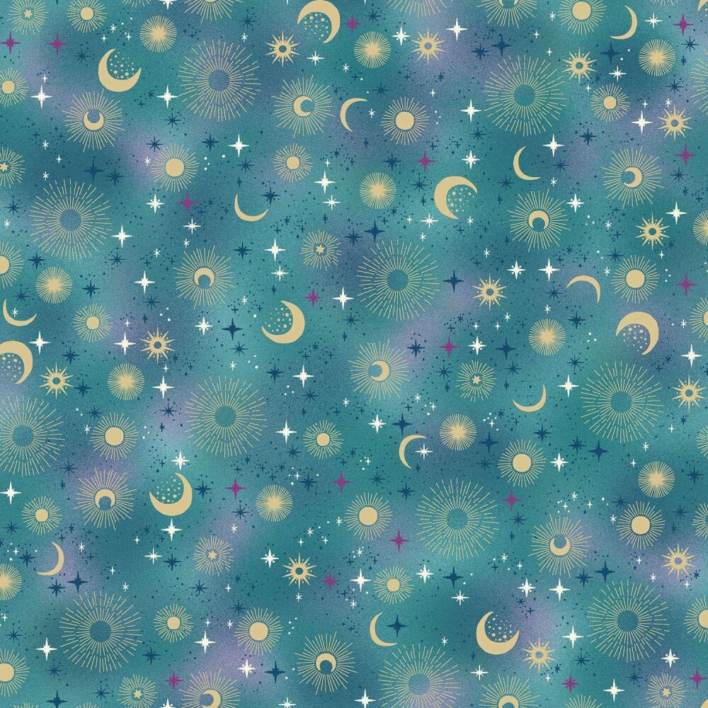 Makower Cotton Fabric Luna Constellation Teal