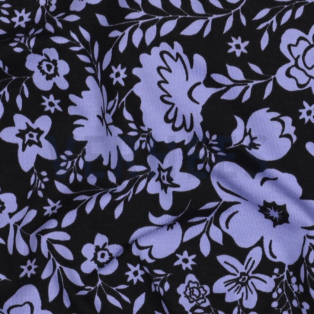 Cotton Jersey Flowers Cornflower Blue/ Black