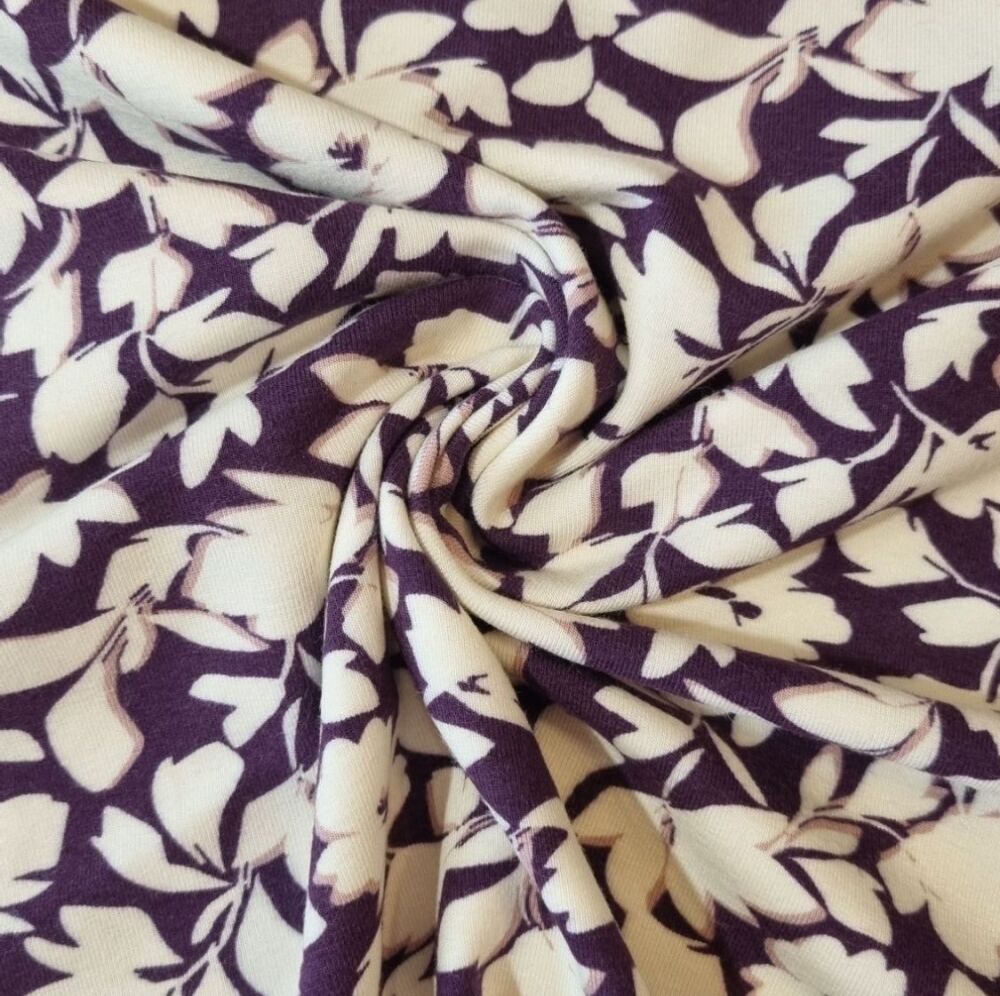 Bamboo Cotton Jersey Flowers Dark Purple