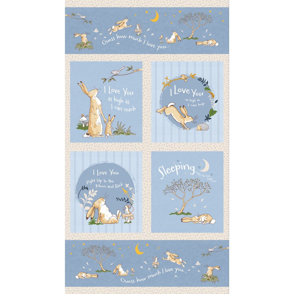 Guess How Much I Love You - Clothworks- Cotton Fabric Panel Blue 4244-88