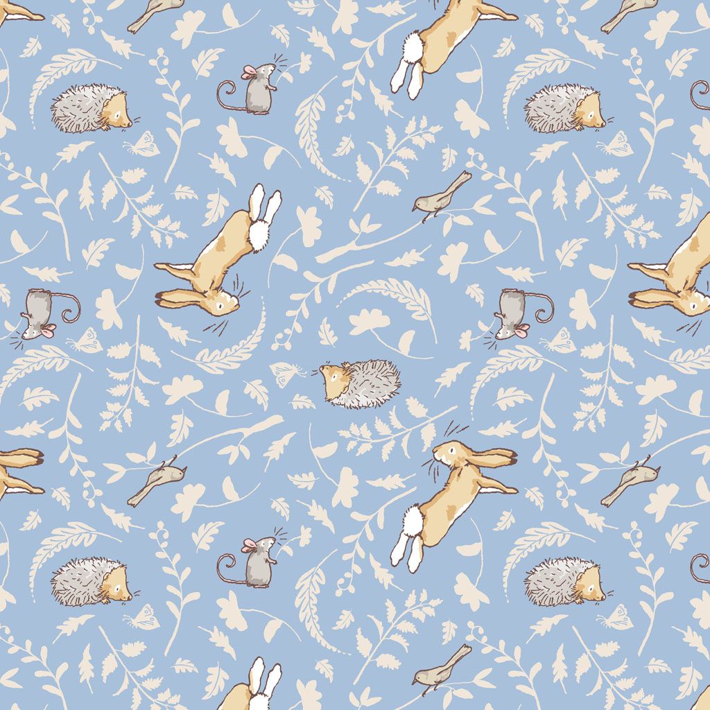 Guess How Much I Love You - Clothworks- Cotton Fabric Forest Friends Blue 4245-88