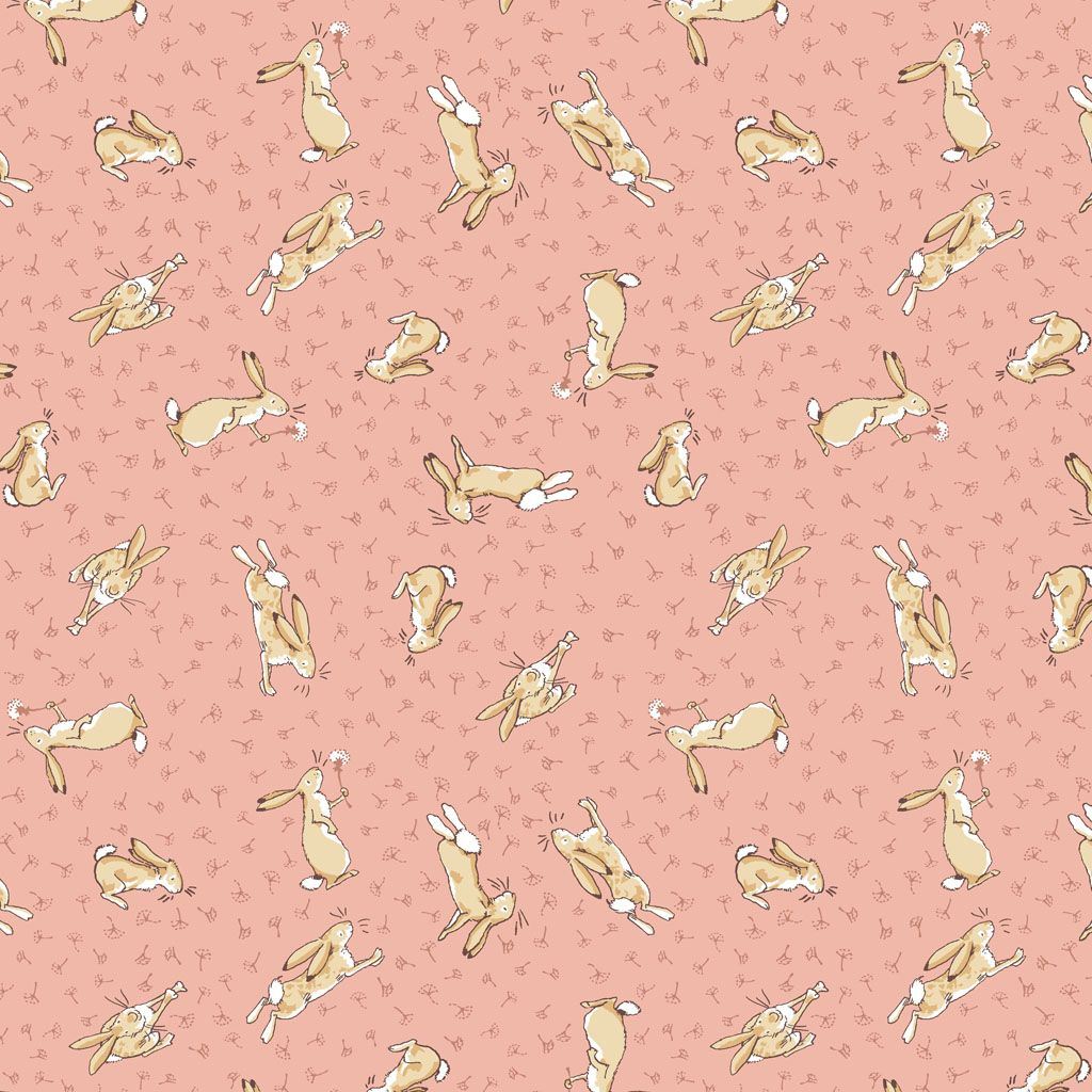 Guess How Much I Love You - Clothworks- Cotton Fabric Tossed Bunnies Coral 4247-39