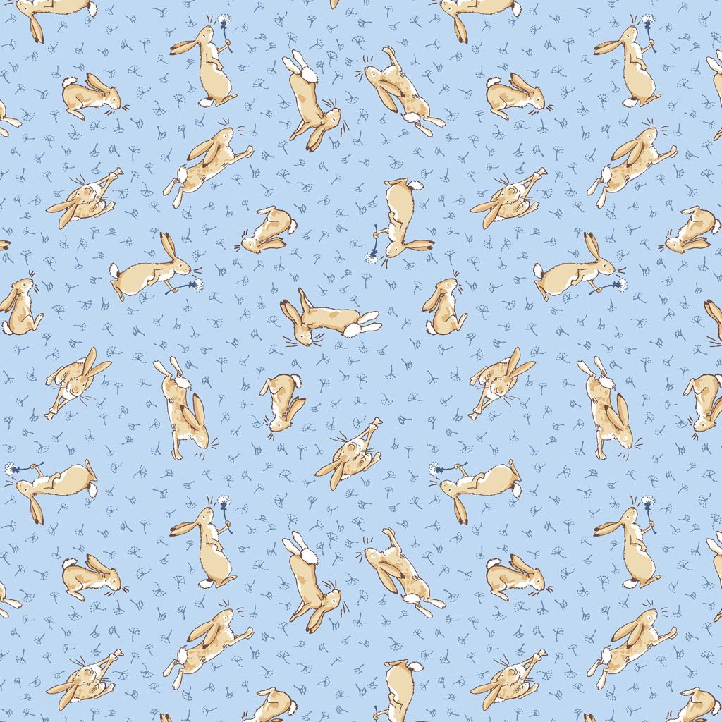 Guess How Much I Love You - Clothworks- Cotton Fabric Tossed Bunnies Blue 4247-87