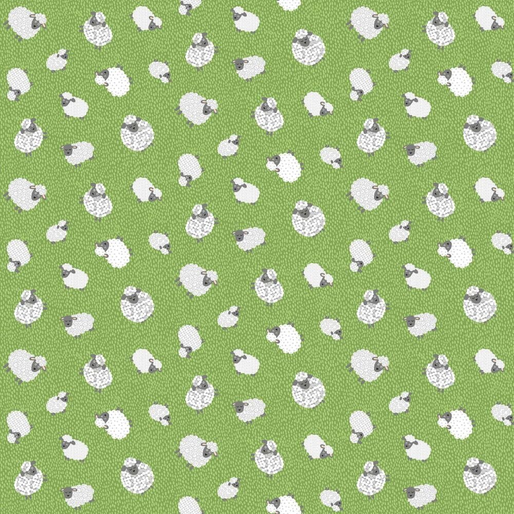 Makower Cotton Fabric Fun On The Farm Sheep Green