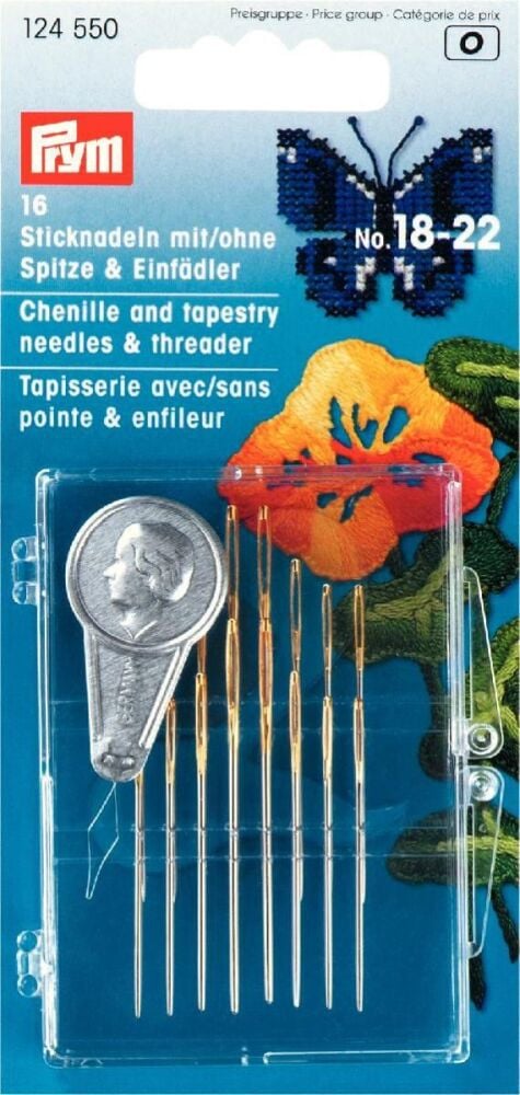 124550 Prym Tapestry + Chenille Needles assorted No. 18-22 silver col with threader