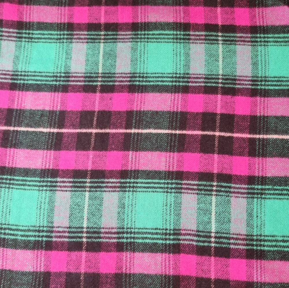 Brushed Cotton Fabric Check Pink/Green