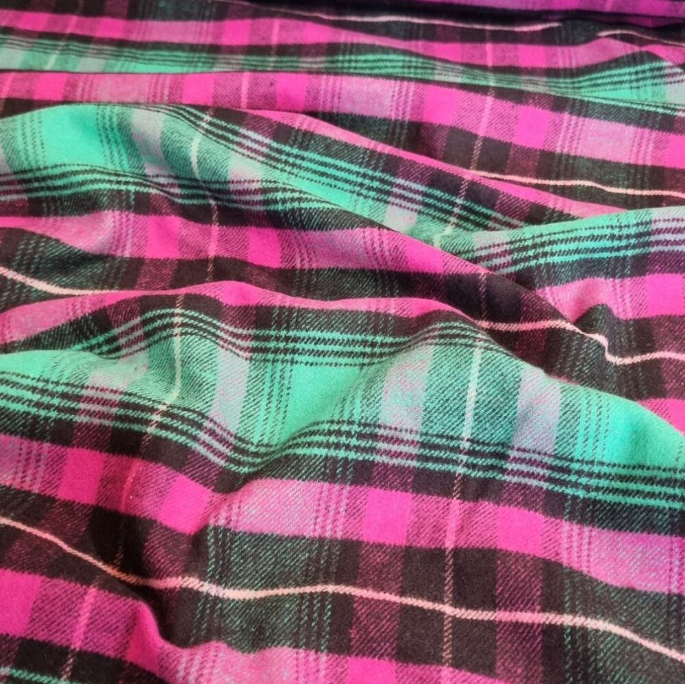 Brushed Cotton Fabric Check Pink/Green