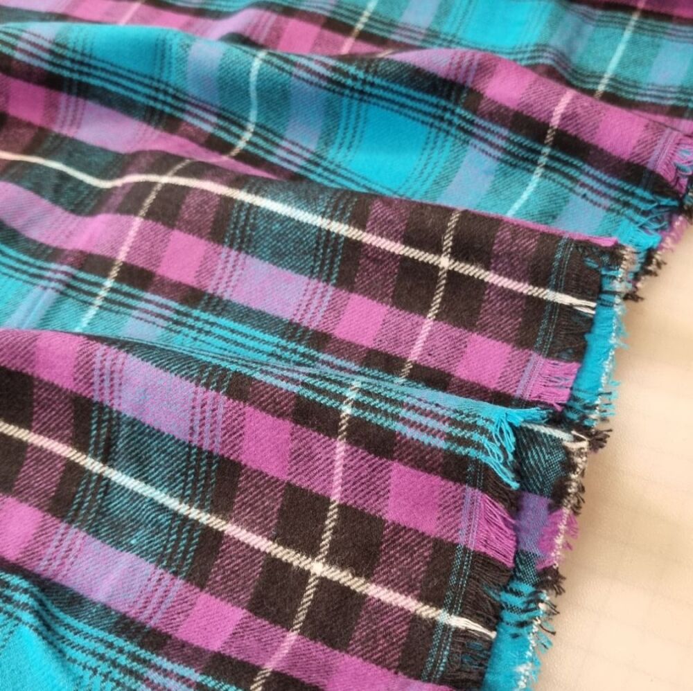 Brushed Cotton Fabric Check Blue/Purple