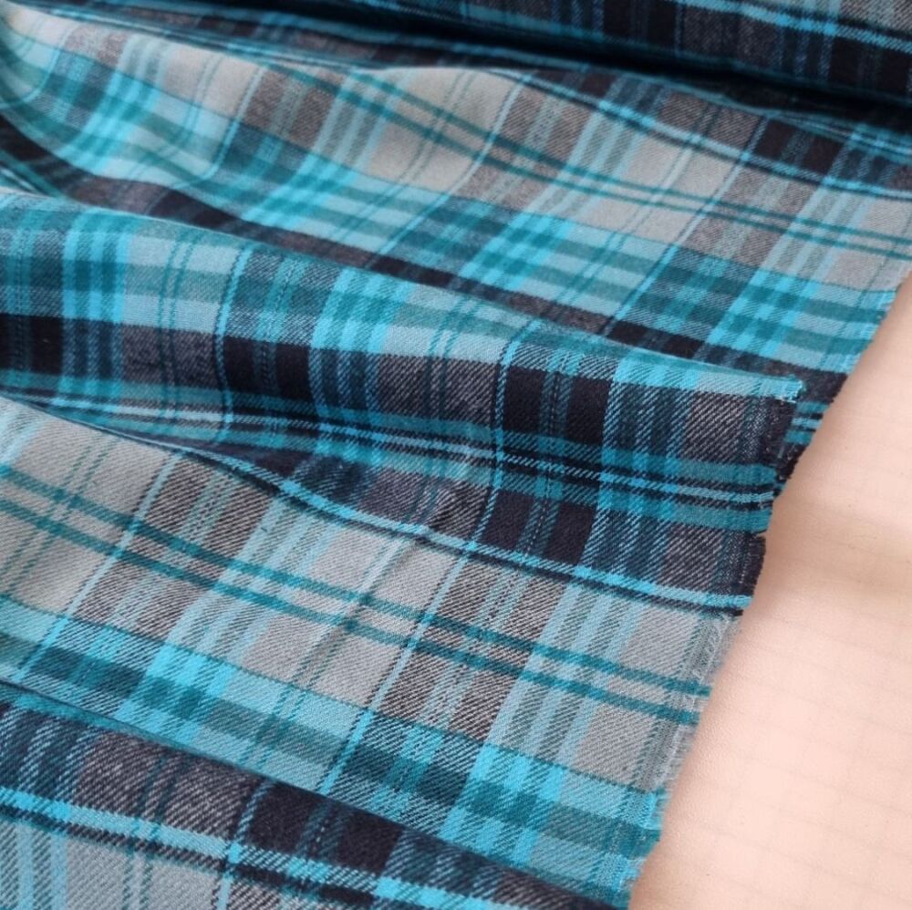 Brushed Cotton Fabric Check Blue/Black