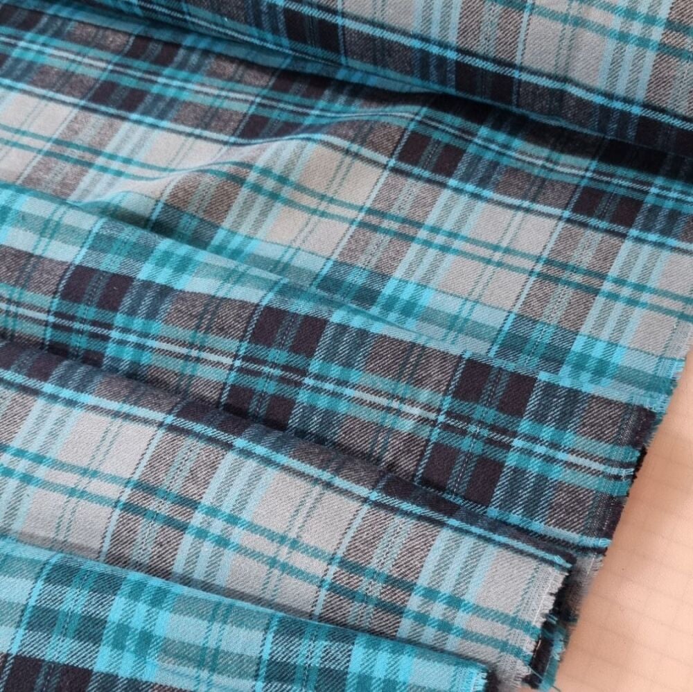 Brushed Cotton Fabric Check Blue/Black