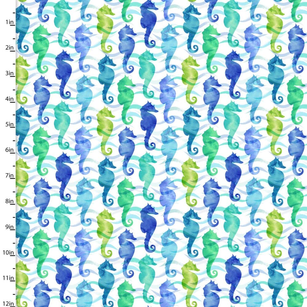 3 Wishes Cotton Fabric Sandsational Sea Horse