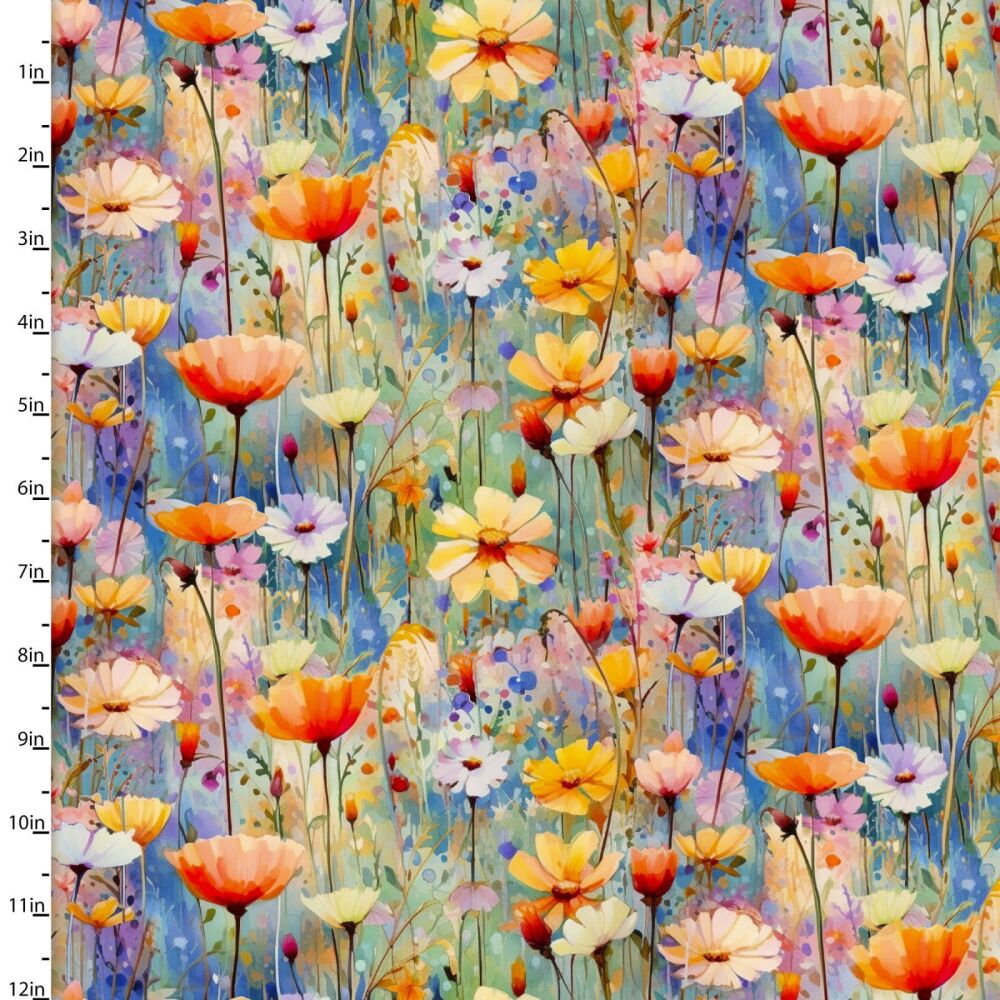 3 Wishes Cotton Fabric Hummingbird Poppy Field