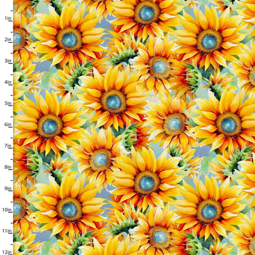 3 Wishes Cotton Fabric Hummingbird Sunflower Jewels