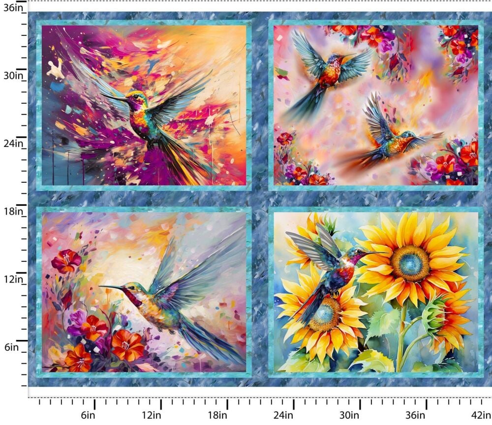 3 Wishes Cotton Fabric Hummingbird Panel