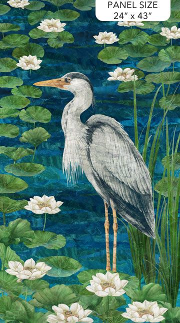 Tranquil Waters Cotton Fabric Stork Panel