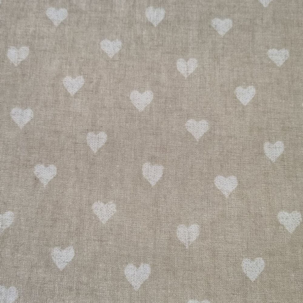 Oilcloth Fabric Hearts Beige Matt Finish