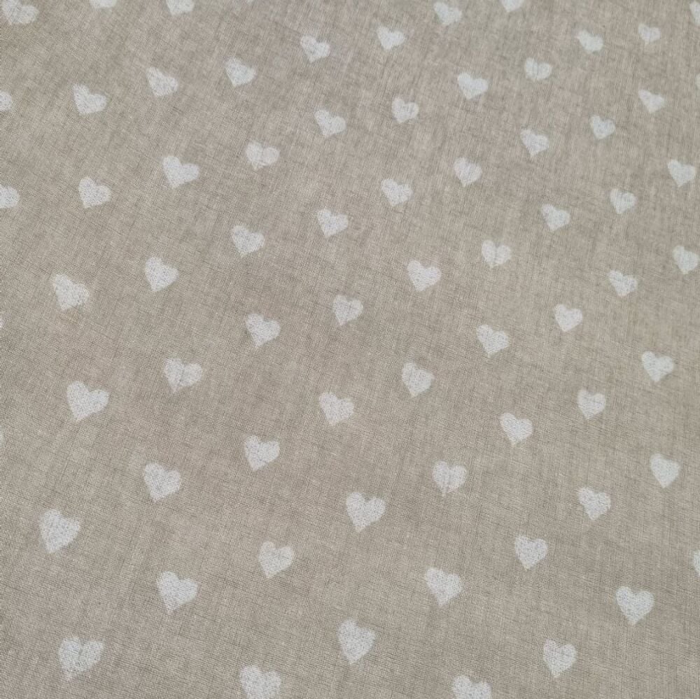 Oilcloth Fabric Hearts Beige Matt Finish