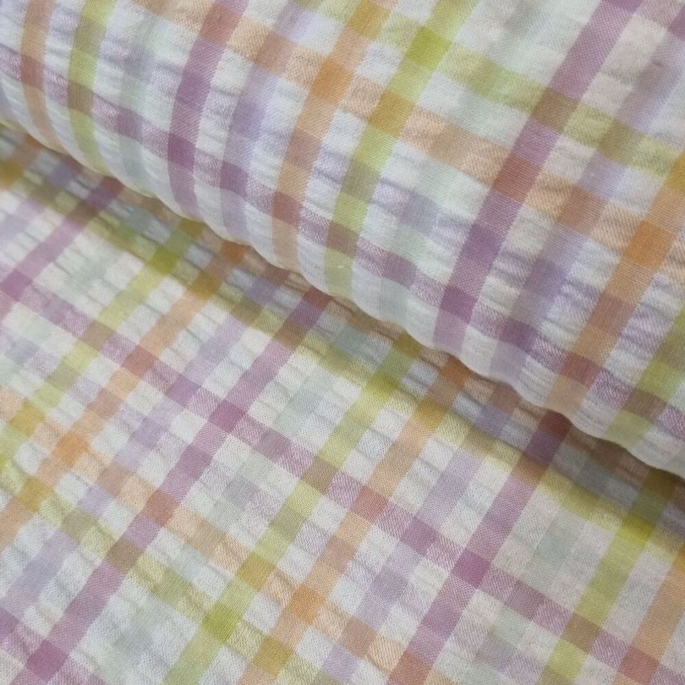 Seersucker Cotton Fabric Check Pastels
