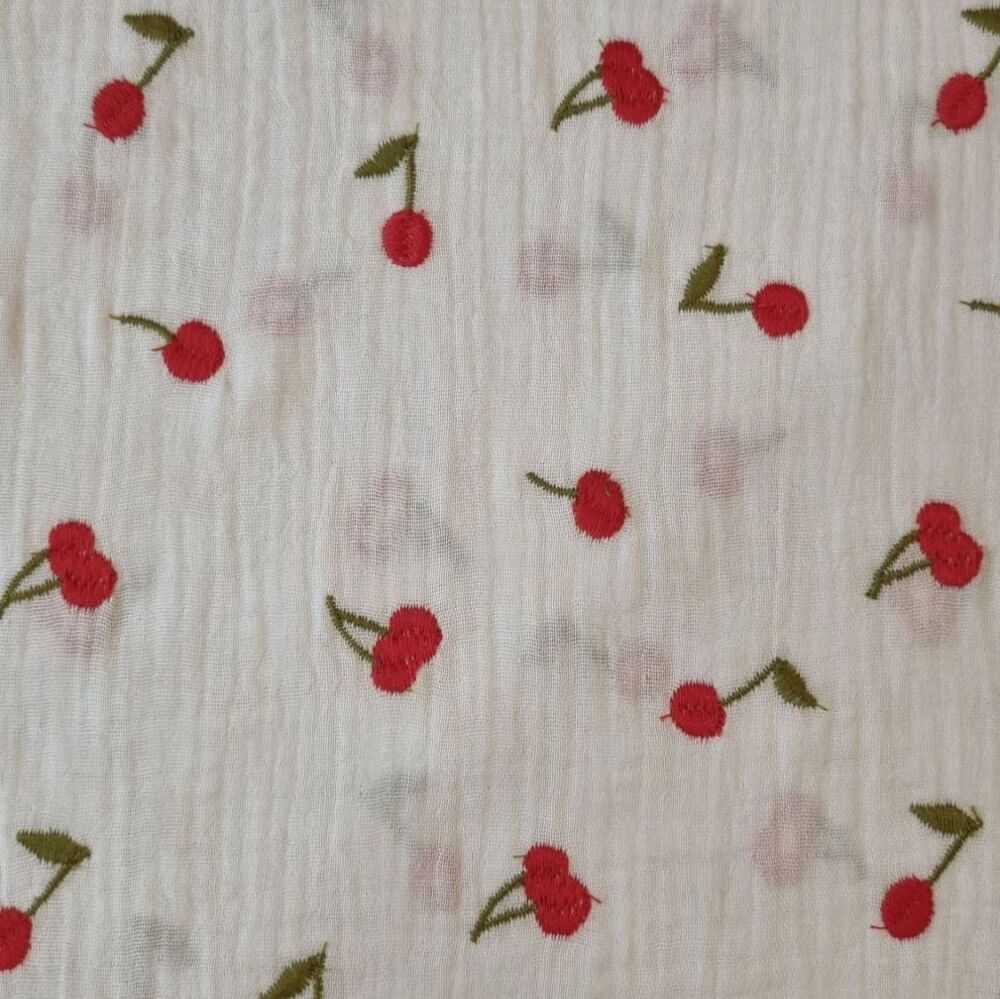Double Gauze Embroidery Cotton Cherries