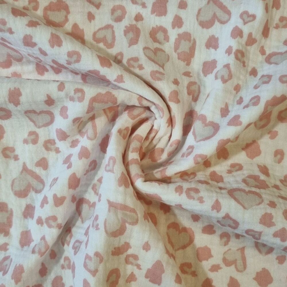 Double Gauze Cotton Fabric Animal Print Hearts