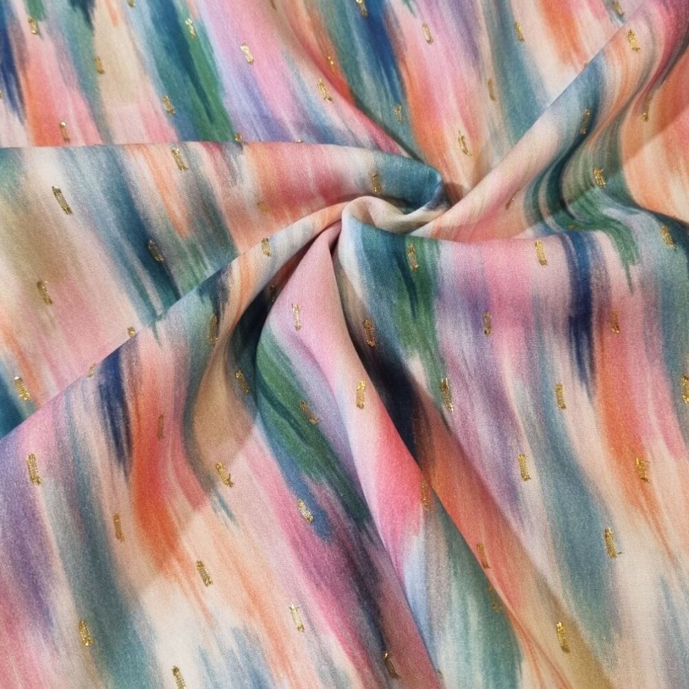 Viscose Lurex Digital Print Paintbrush Gold Fleck