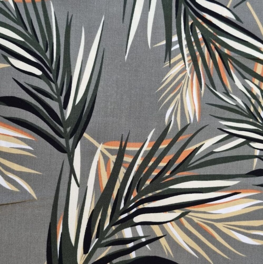 Viscose Poplin Stretch Leaves Khaki