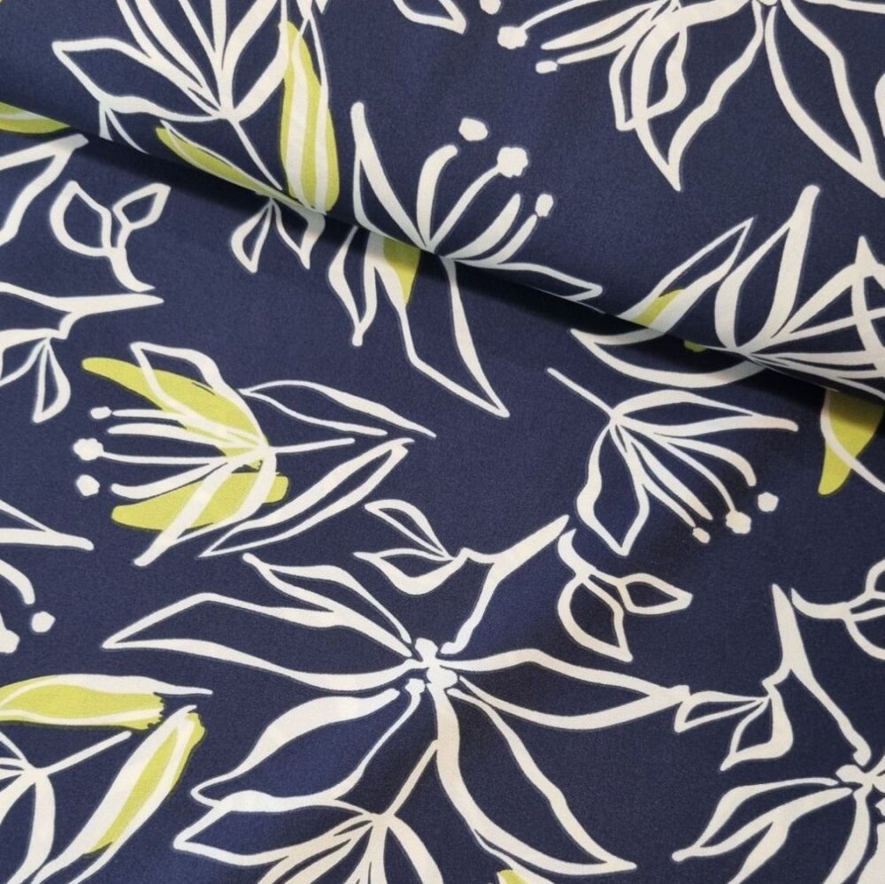 Magnolia Stretch Fabric Flowers Navy
