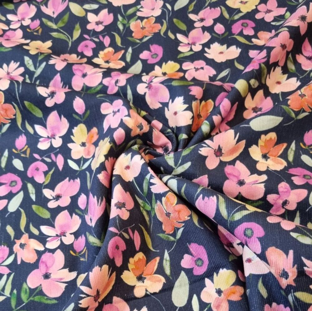 Babycord Fabric Flowers Navy