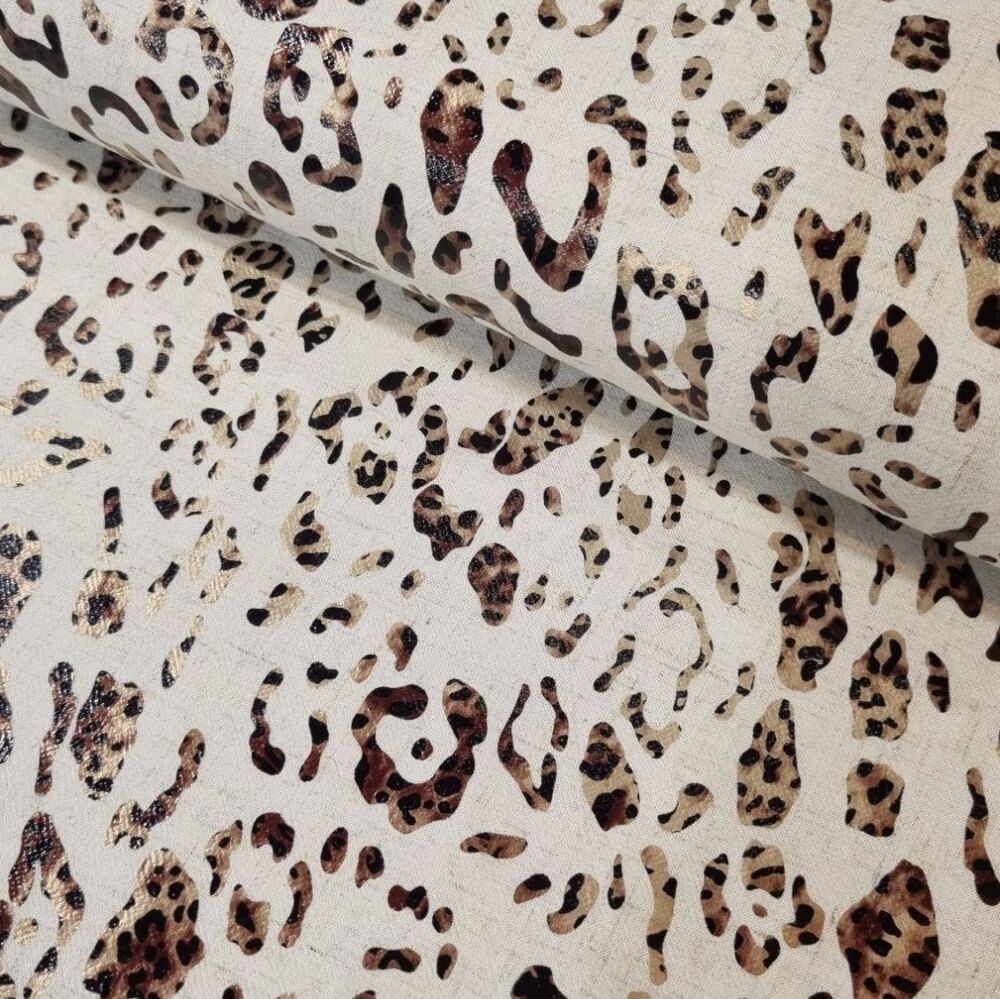 Viscose Linen Mix Fabric Animal Print Foil Natural