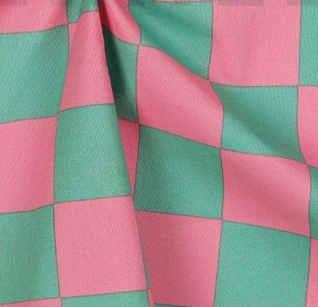 Coated Cotton Fabric Check Pink & Mint