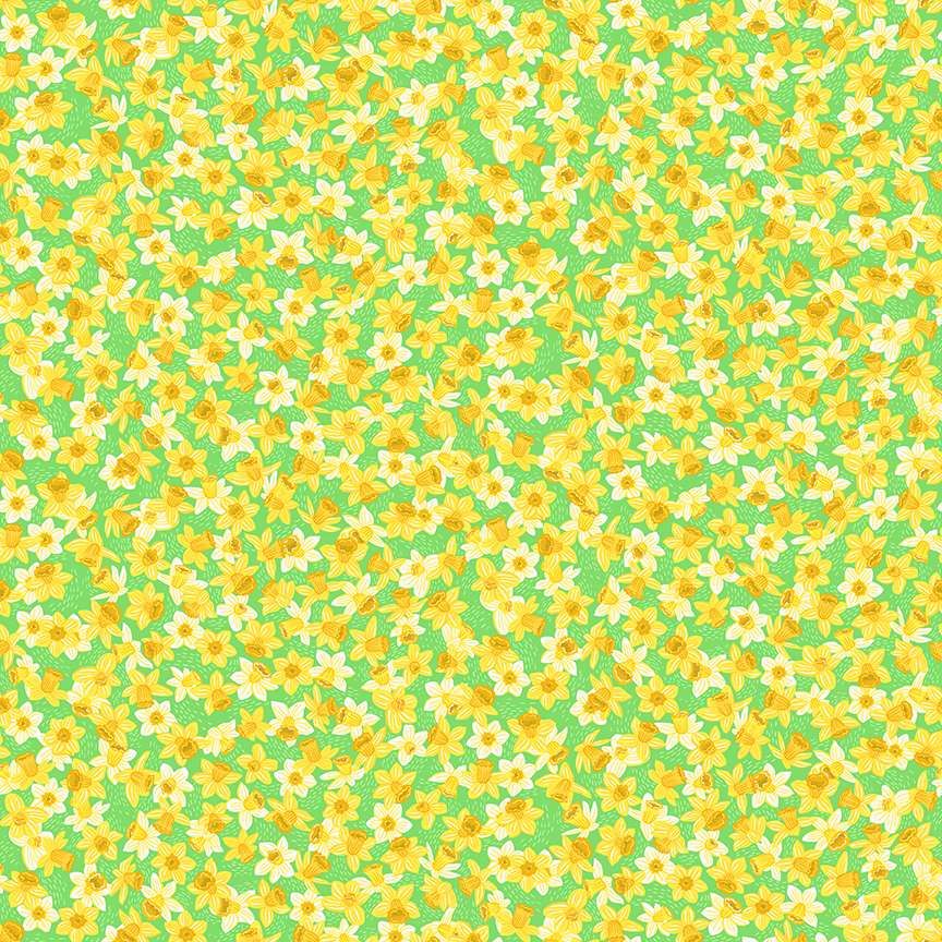 Makower Cotton Fabric Hello Spring Daffodil Green