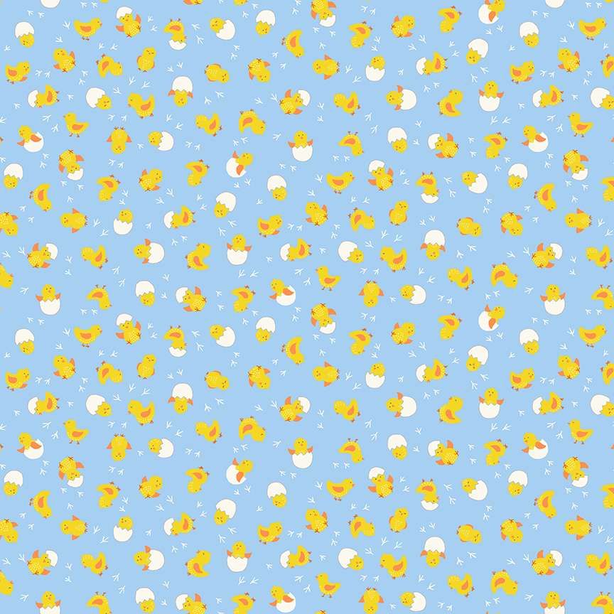 Makower Cotton Fabric Hello Spring Chicks Blue