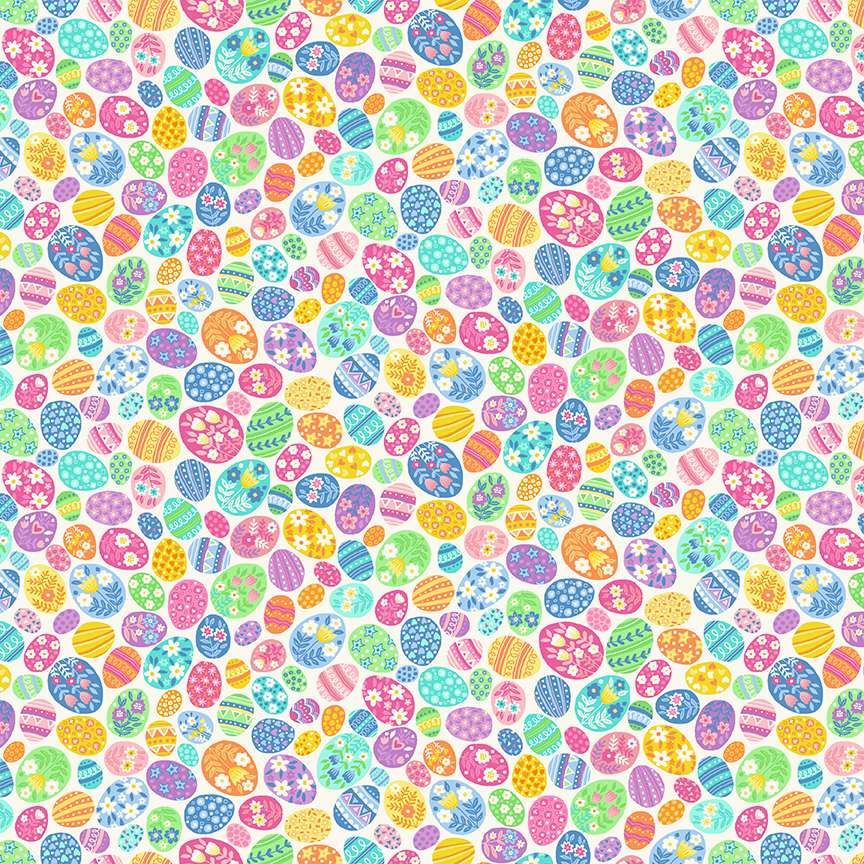 Makower Cotton Fabric Hello Spring Eggstravaganza Cream