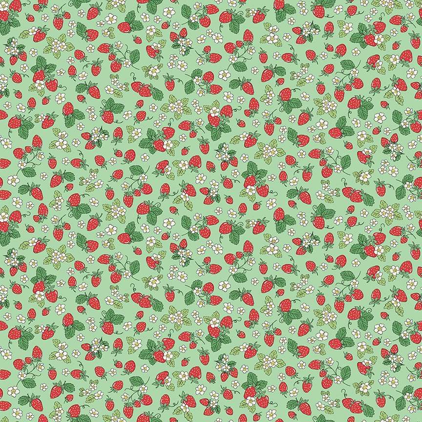Makower Cotton Fabric Afternoon Tea Strawberry Fizz Green