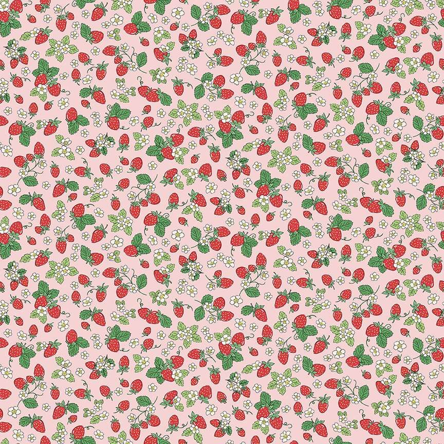 Makower Cotton Fabric Afternoon Tea Strawberry Fizz Pink