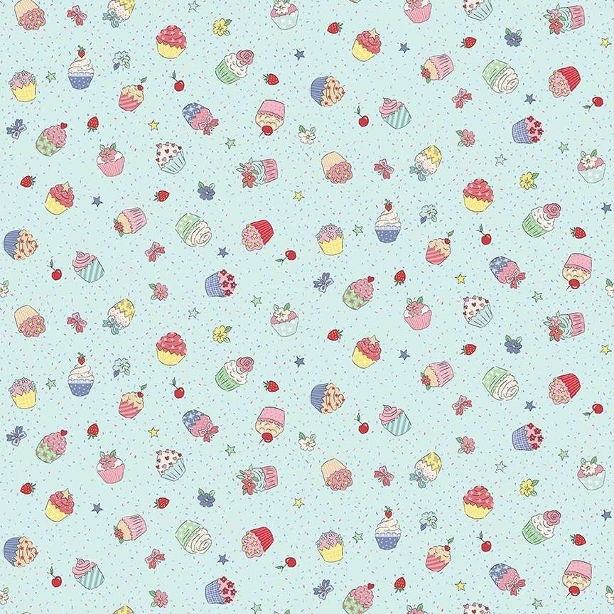 Makower Cotton Fabric Afternoon Tea Cupcake Confetti Blue