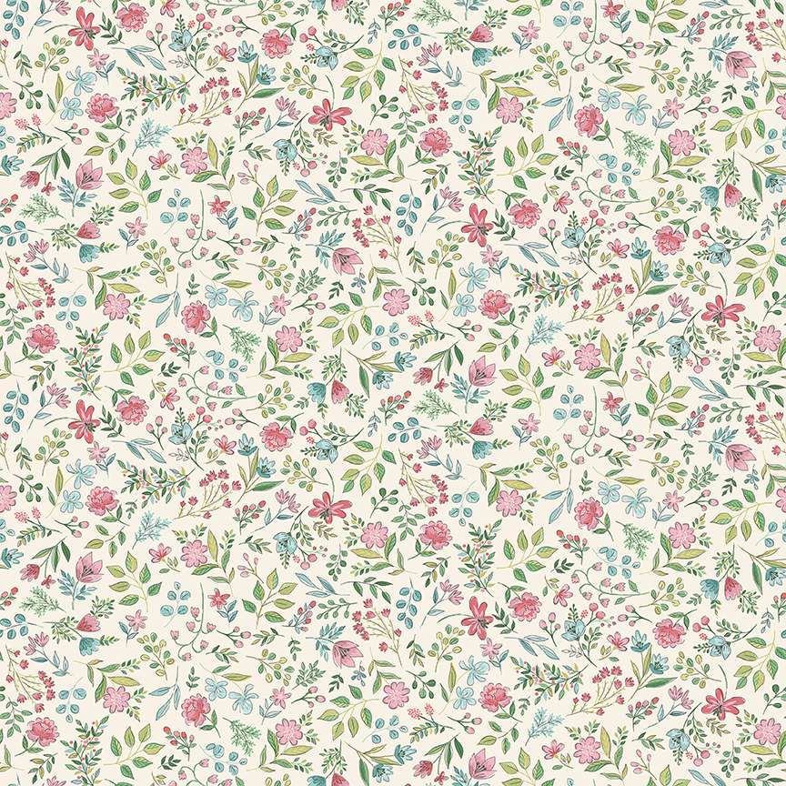 Makower Cotton Fabric Afternoon Tea Sugar Flowers Cream