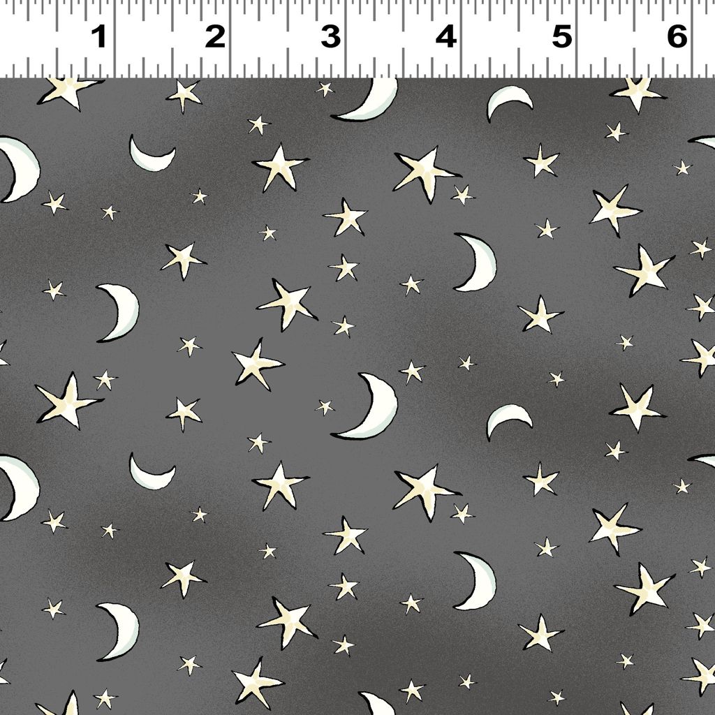 Clothworks Cotton Fabric Halloween Parade Stars & Moon Black