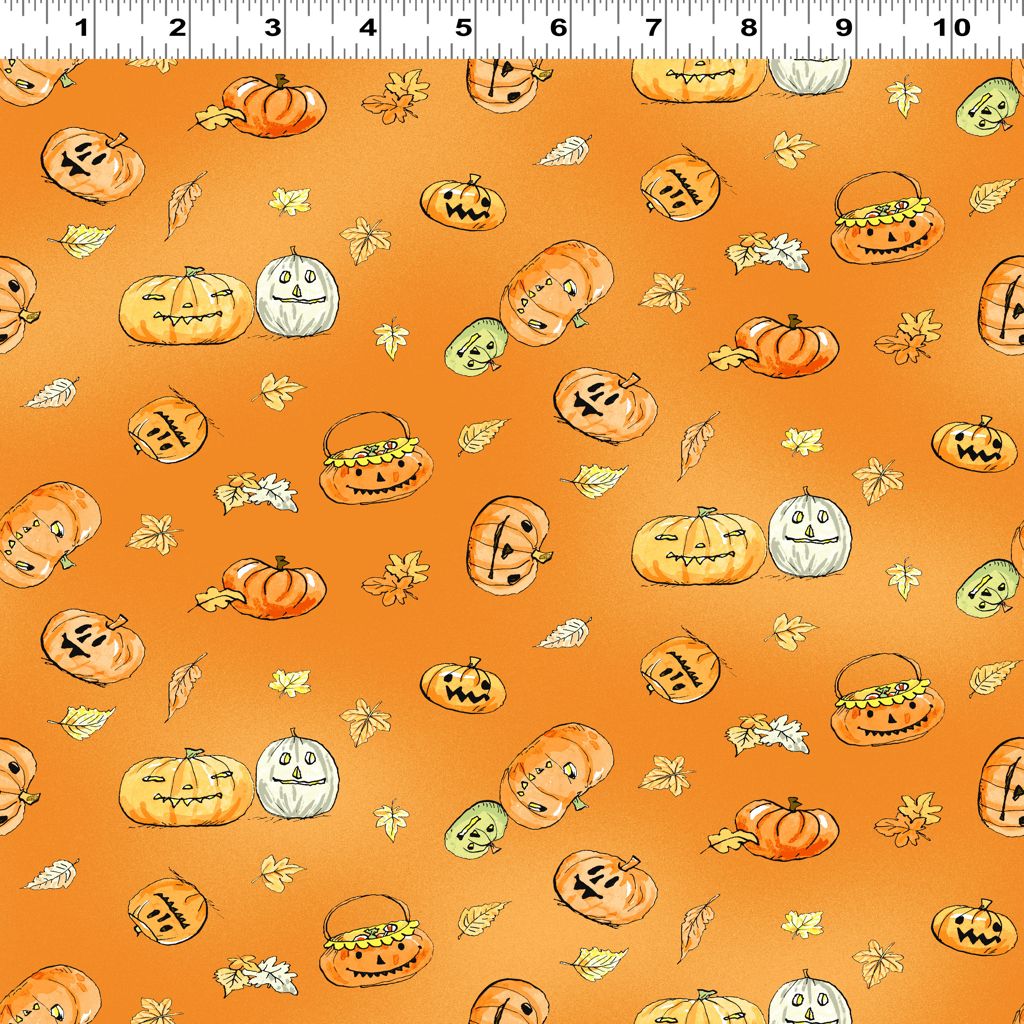 Clothworks Cotton Fabric Halloween Parade Pumpkins