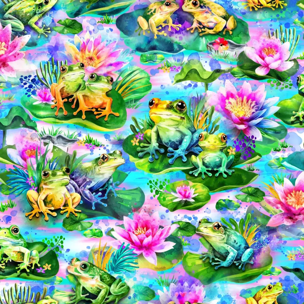 Oasis Cotton Fabric Hip Hop Frogs on Lily Pads