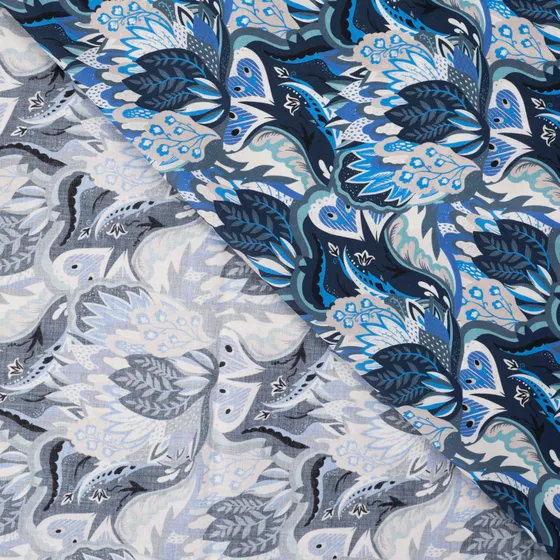 Cotton Voile Abstract Leaves Denim Blues