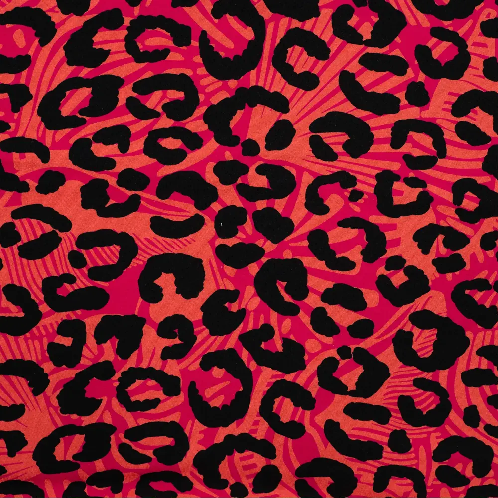 French Terry Leopard Print Salmon