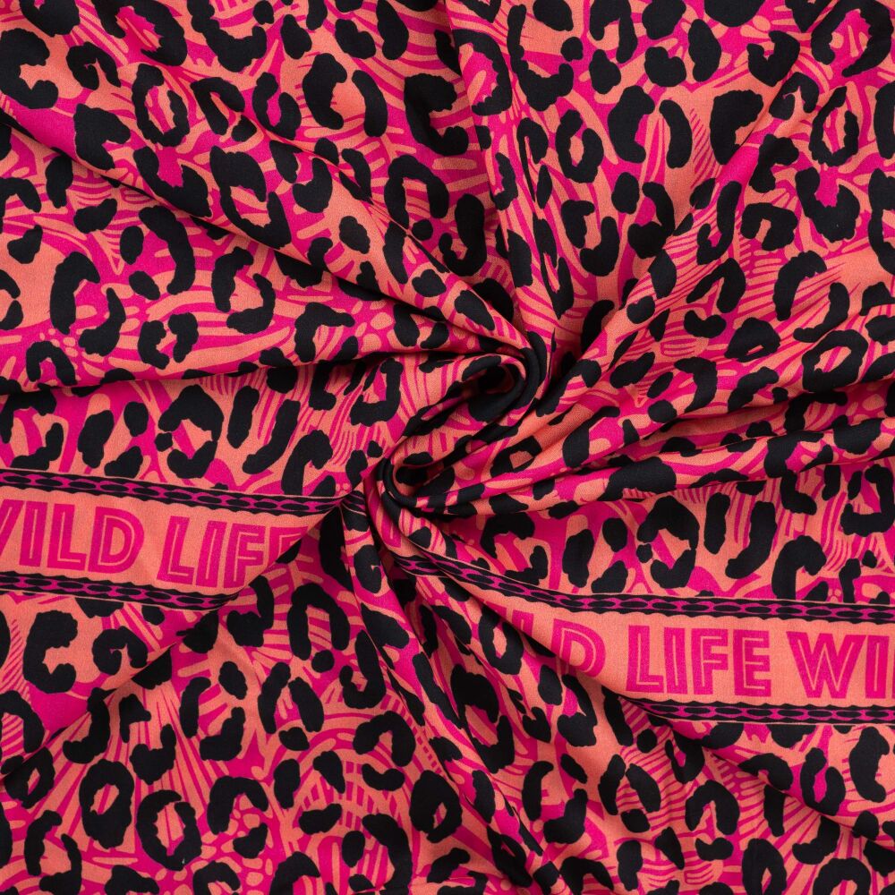 Viscose Voile Fabric Panel Ibiza Voile Leopard Salmon