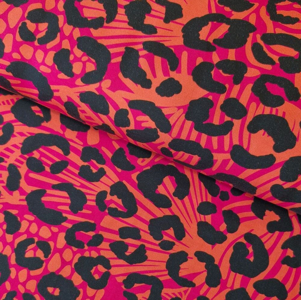French Terry Leopard Print Salmon