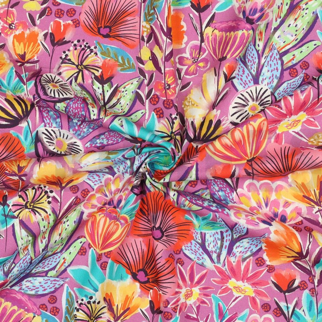 FINE COTTON POPLIN DIGITAL FLOWERS - FUCHSIA