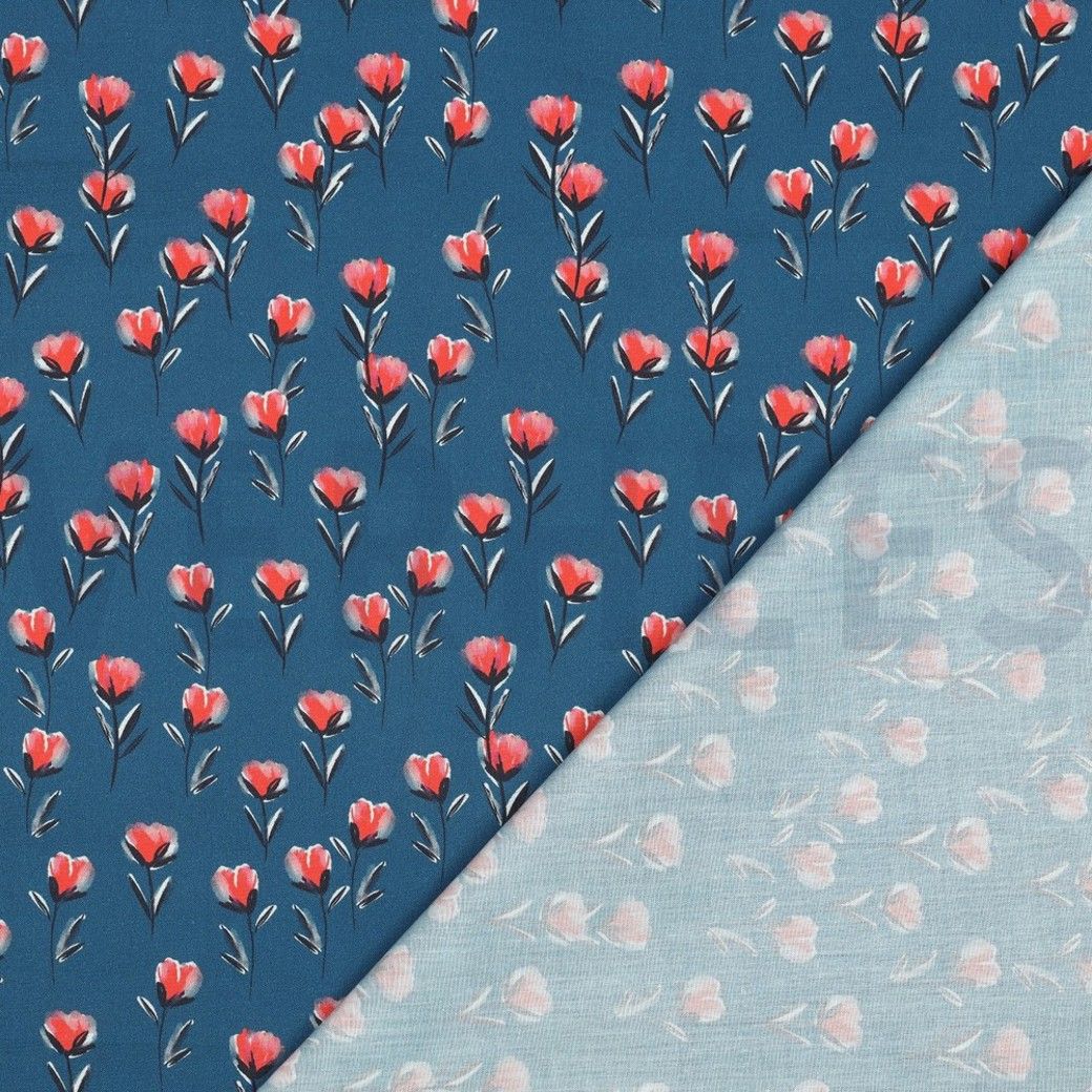 FINE COTTON POPLIN DIGITAL FLOWERS BUDS - PETROL